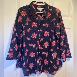 Foxcroft NYC Wrinkle-Free Button Down Floral Shirt Women’s 16 Shaped Fit